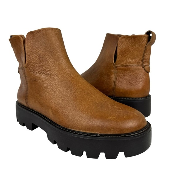 Franco Sarto Shoes - Franco Sarto Billie Lug Sole Leather Boots Ankle Platform Bootie Brown Size 6